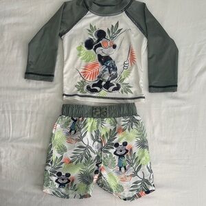 Disney Mickey Mouse Kids Rashguard Set - Green and White